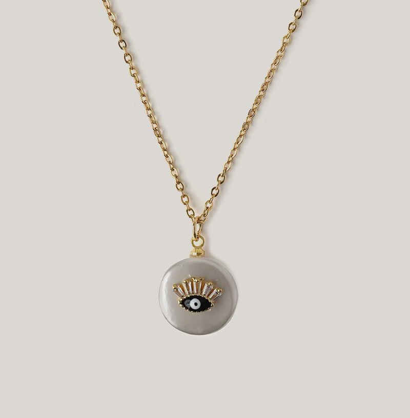 Black Gazing Evil Eye Pearl Necklace Necklaces CHOAL