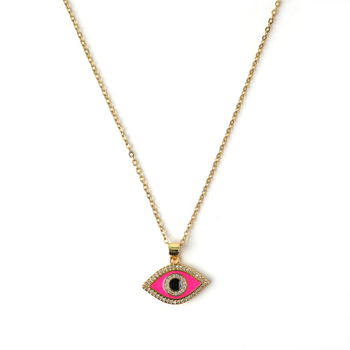 Diamond Studded Pink Evil Eye Necklace Necklaces CHOAL