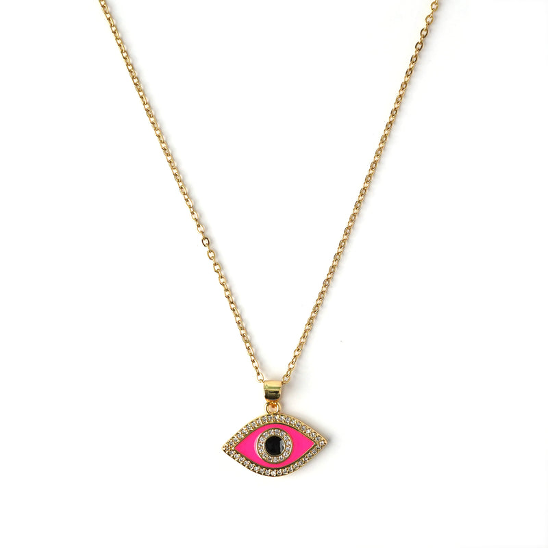 Diamond Studded Pink Evil Eye Necklace Necklaces CHOAL