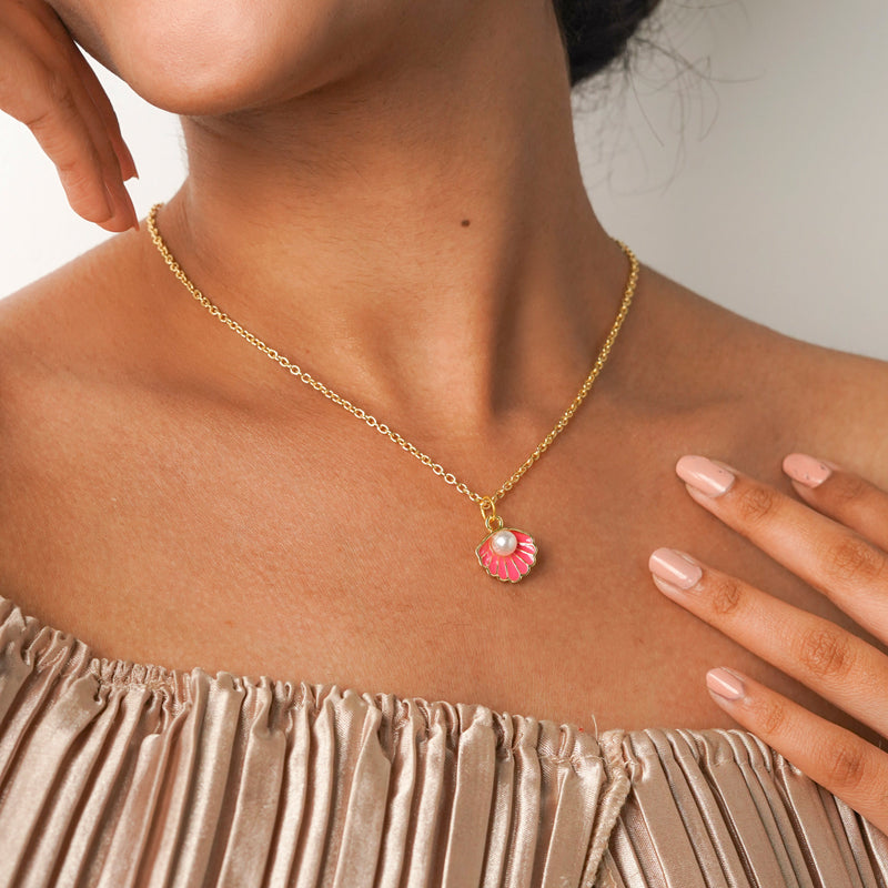 Seashell With Pearl Necklace CHOAL Pink