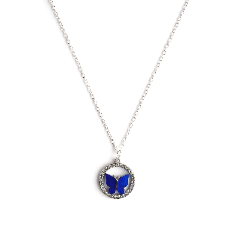Cynthia Crystal Silver Necklace CHOAL Navy Blue