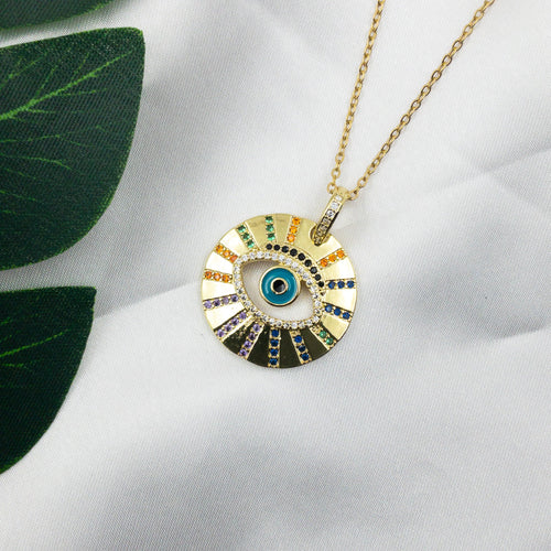 Round Crystal Evil Eye Necklace Necklaces CHOAL