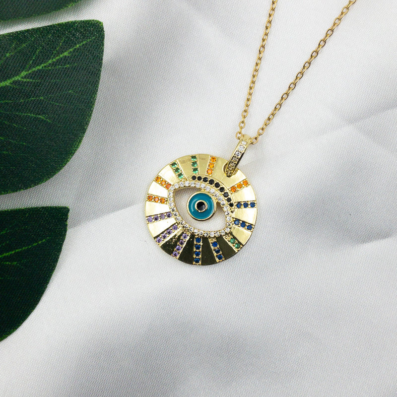 Round Crystal Evil Eye Necklace Necklaces CHOAL