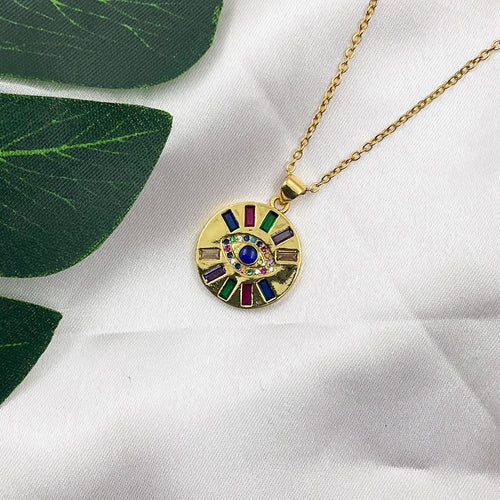 Round Crystal Evil Eye Necklace Necklaces CHOAL