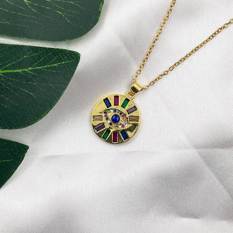 Round Crystal Evil Eye Necklace Necklaces CHOAL
