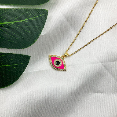 Diamond Studded Pink Evil Eye Necklace Necklaces CHOAL