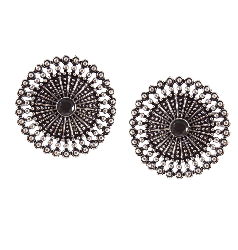 Oxidized Silver Plated Disk Earrings
