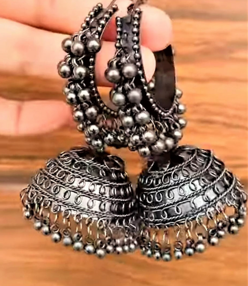 Big Oxidized Silver Plated Jhumka